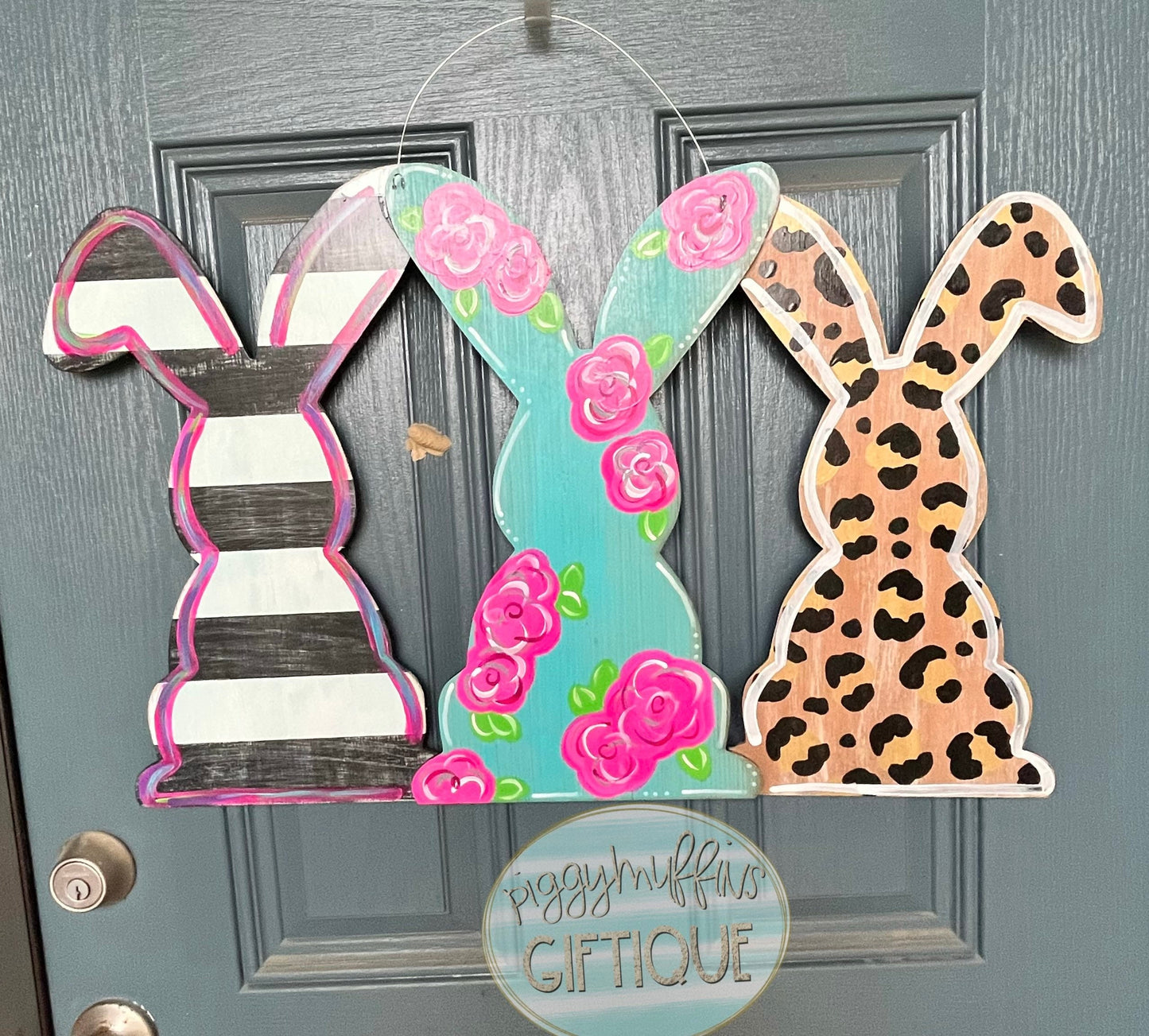 Spring Door Hanger - Bunny Door Hanger - Easter Door Hanger - Leopard/Cheetah Print Floral Stripes Bunny Door Hanger - Door Hanger