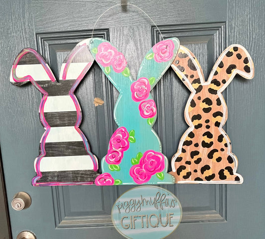 Spring Door Hanger - Bunny Door Hanger - Easter Door Hanger - Leopard/Cheetah Print Floral Stripes Bunny Door Hanger - Door Hanger