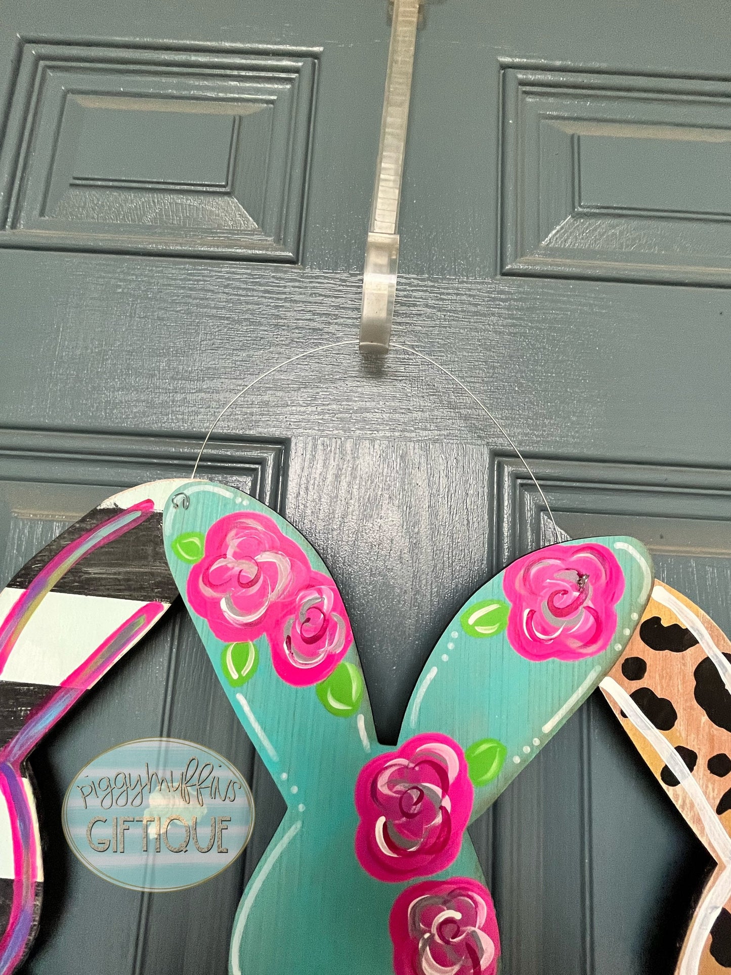Spring Door Hanger - Bunny Door Hanger - Easter Door Hanger - Leopard/Cheetah Print Floral Stripes Bunny Door Hanger - Door Hanger