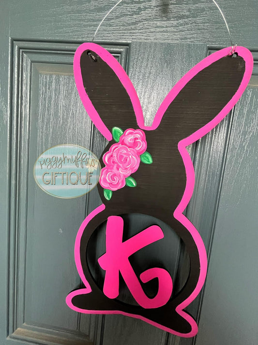Easter Door Hanger - Custom Personalized Initial Bunny Door Hanger -  Spring Door Hanger