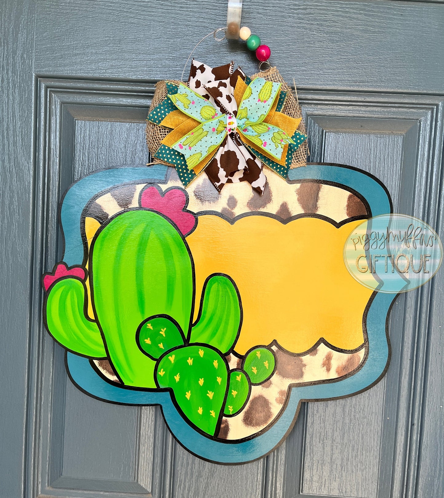 Cactus Door Hanger - Cow Print Door Hanger - Cactus Cow Print  Door Hanger - Hello Door Hanger - Custom Door Hanger - Door Hanger