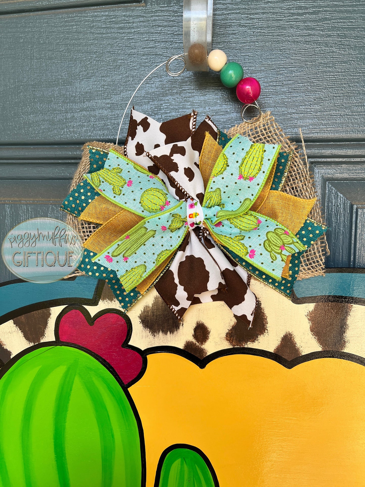 Cactus Door Hanger - Cow Print Door Hanger - Cactus Cow Print  Door Hanger - Hello Door Hanger - Custom Door Hanger - Door Hanger