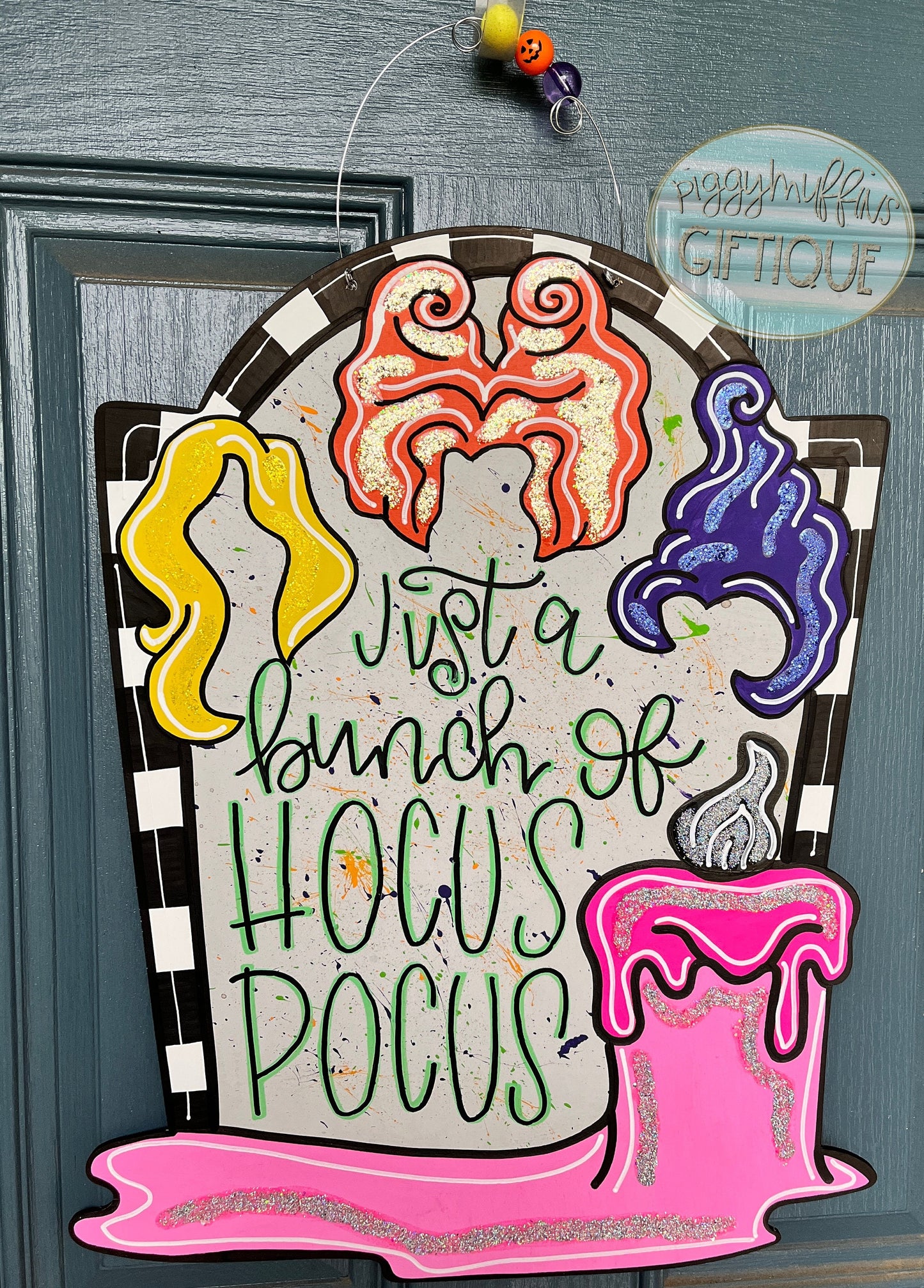 Hocus Pocus Door Hanger  | Cute Whimsical Halloween Witch Sisters Door Hanger | Door Hanger | Door Hanger Fall Door Hanger