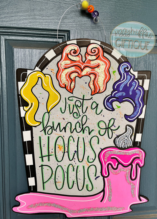 Hocus Pocus Door Hanger  | Cute Whimsical Halloween Witch Sisters Door Hanger | Door Hanger | Door Hanger Fall Door Hanger