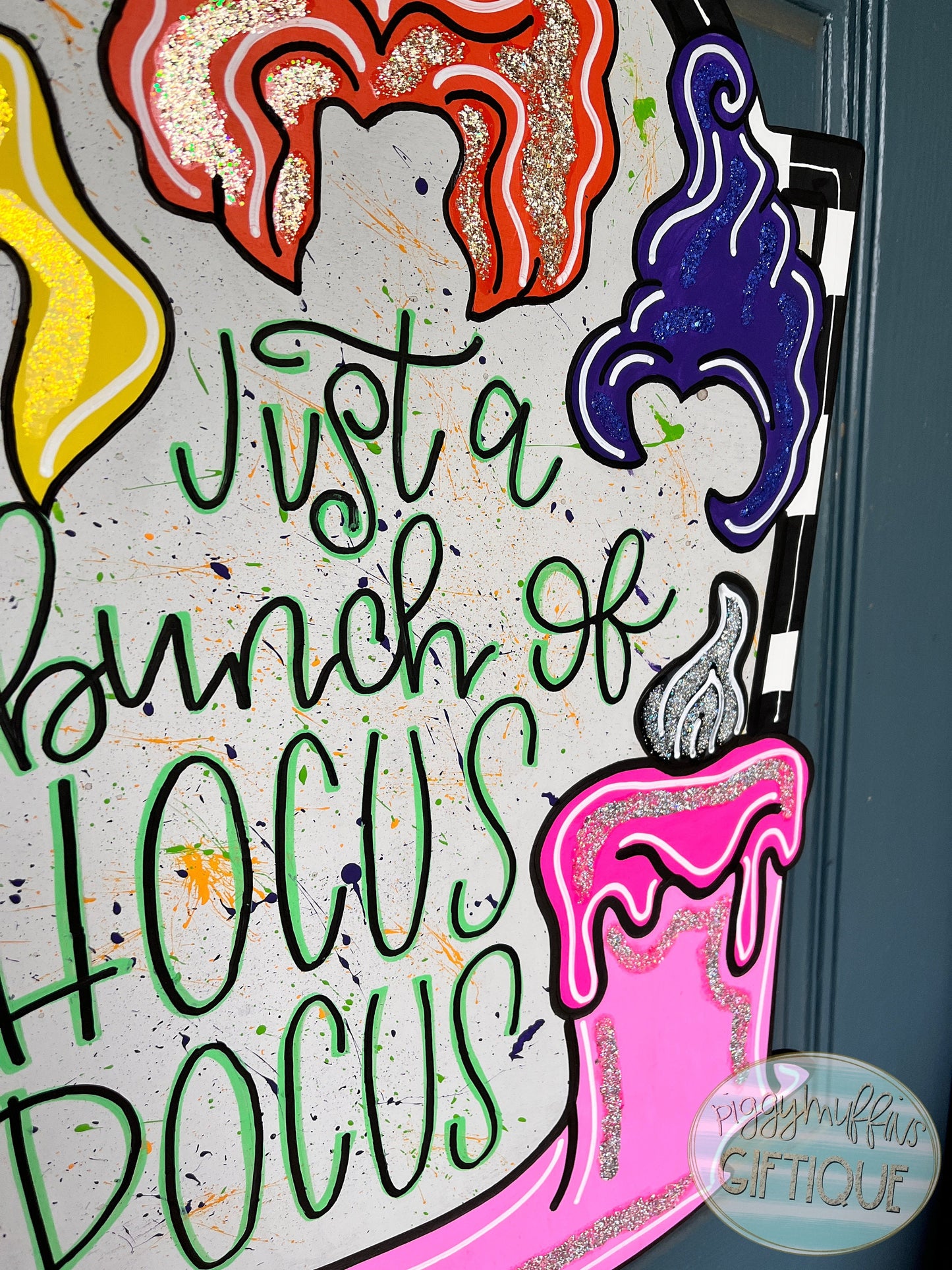 Hocus Pocus Door Hanger  | Cute Whimsical Halloween Witch Sisters Door Hanger | Door Hanger | Door Hanger Fall Door Hanger