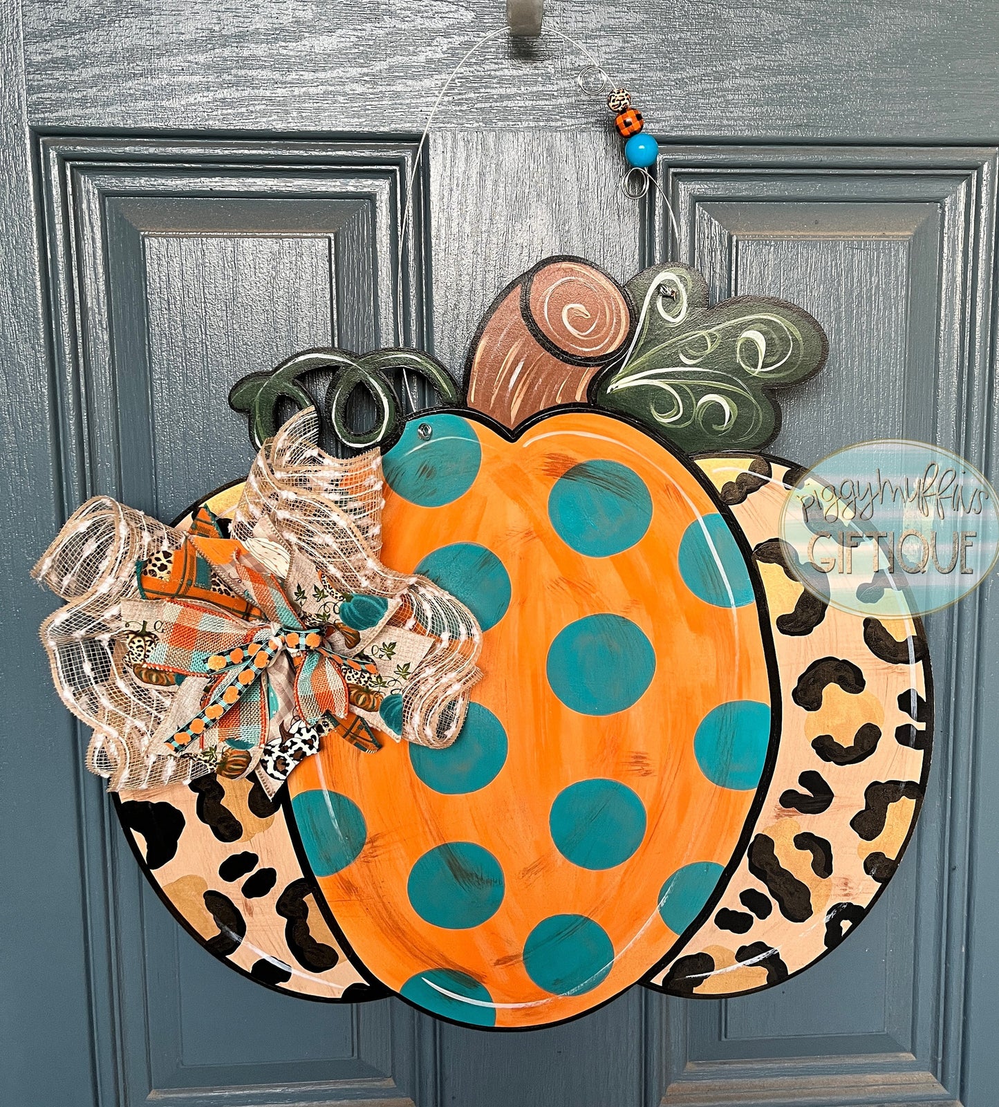 Fall Pumpkin Cheetah Distressed Door Hanger | Door Hanger | Fall Door Hanger