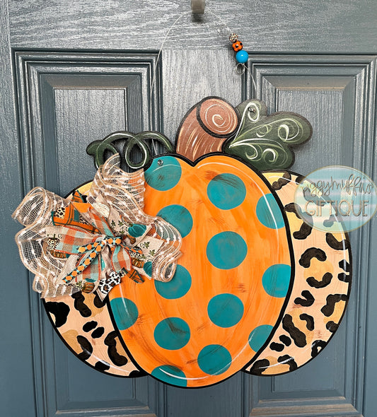 Fall Pumpkin Cheetah Distressed Door Hanger | Door Hanger | Fall Door Hanger