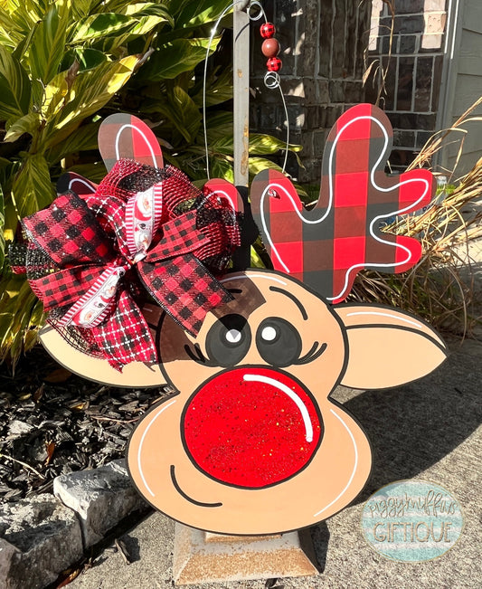 Christmas Door Hanger | Reindeer Door Hanger | Reindeer Wreath | Christmas Wreath | Christmas Door Decoration - Rudolph Door Hanger