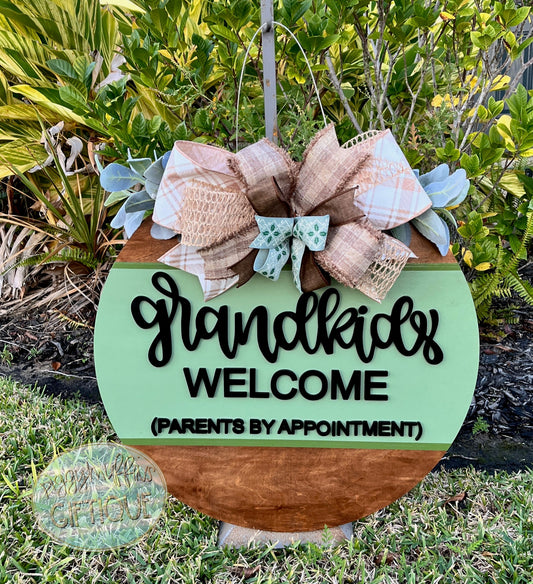 Grandkids Welcome Door Hanger - Door Hanger - Grandparents Door Hanger - Welcome Door Hanger - PiggyMuffins- Grandparent Gift