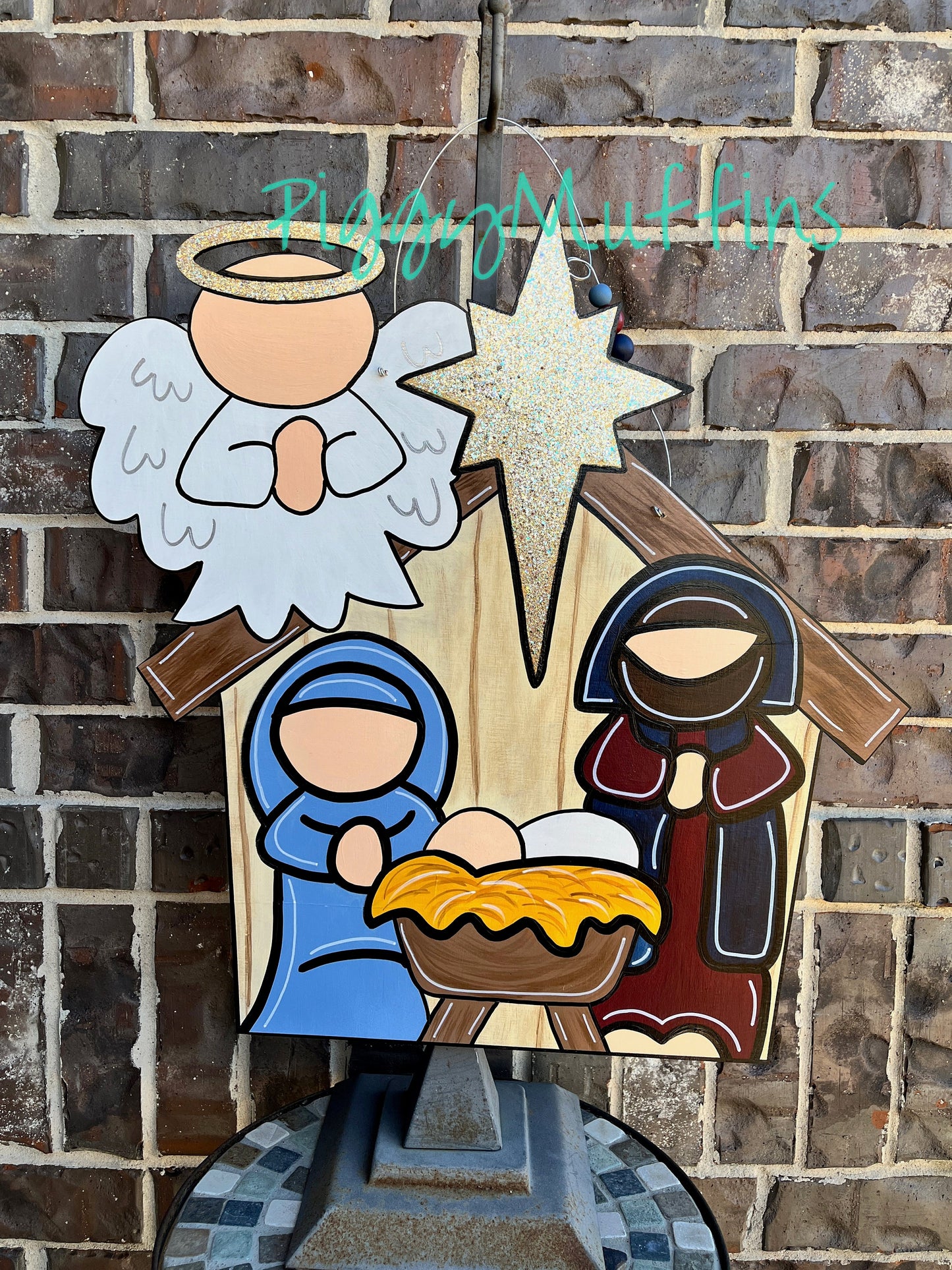 Nativity Door Hanger: Hand-Painted Christmas Wreath