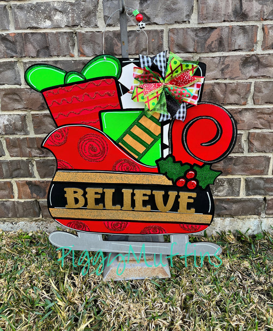 Christmas Door Hanger - Santa Sleigh Merry Christmas door hanger | Christmas sleigh door hanger | Merry Christmas | Christmas Front Door