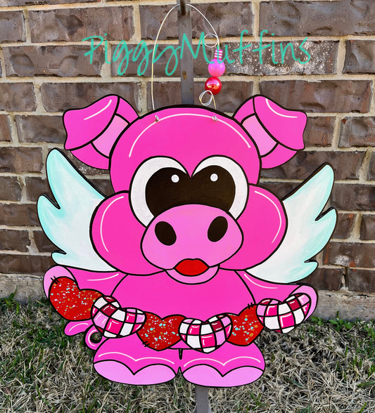 Valentine Door Hanger | Valentine Pig | Cupid Pig | Valentine Wreath | Valentine Wreath | Valentine Decoration | Piggymuffins