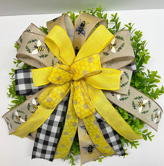 Spring Wreath Bow, Bee Wreath Bow, Spring Lantern Bow, Summer Wreath Bow, Spring Bow for Wreath, Spring Door Hanger Bow, Spring Porch Bow