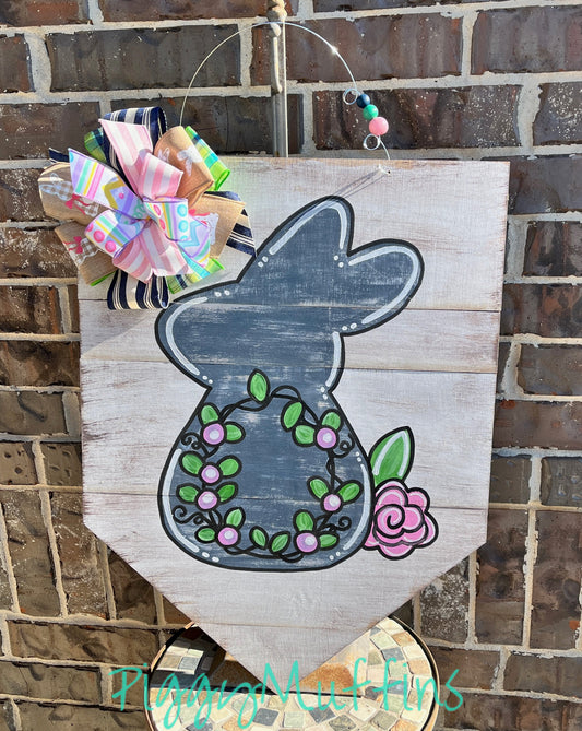 Bunny Door Hanger -  Easter Door Hanger -  Distressed Bunny Door Hanger - Spring Door Hanger - Spring Wreath - Piggymuffins