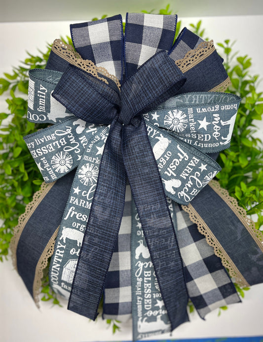 Farmhouse Wreath Bow, Wreath Bow, Spring Lantern Bow, Spring Bow, Spring Bow for Wreath, Door Hanger Bow, Spring Porch Bow