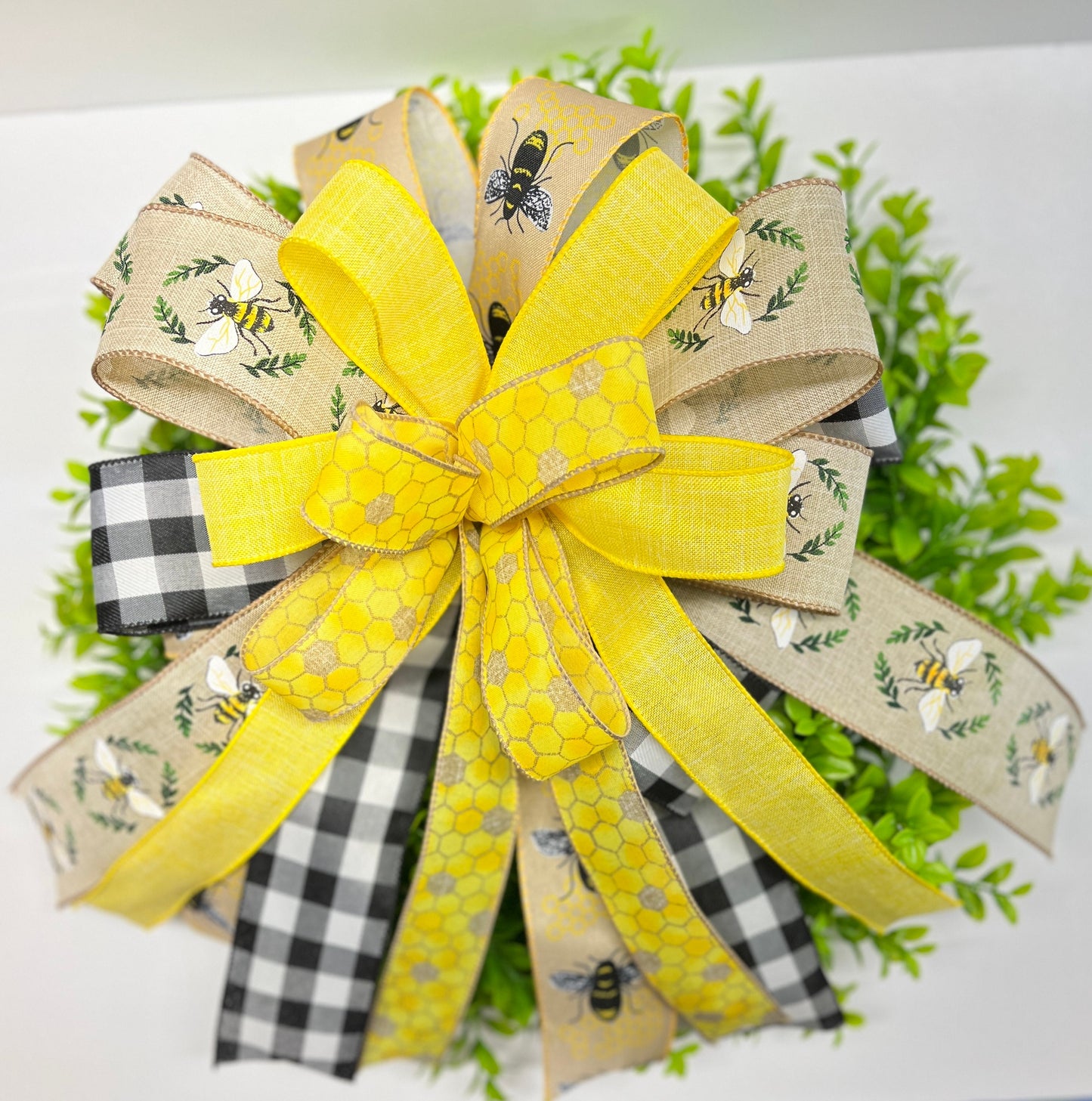 Spring Wreath Bow, Bee Wreath Bow, Spring Lantern Bow, Summer Wreath Bow, Spring Bow for Wreath, Spring Door Hanger Bow, Spring Porch Bow