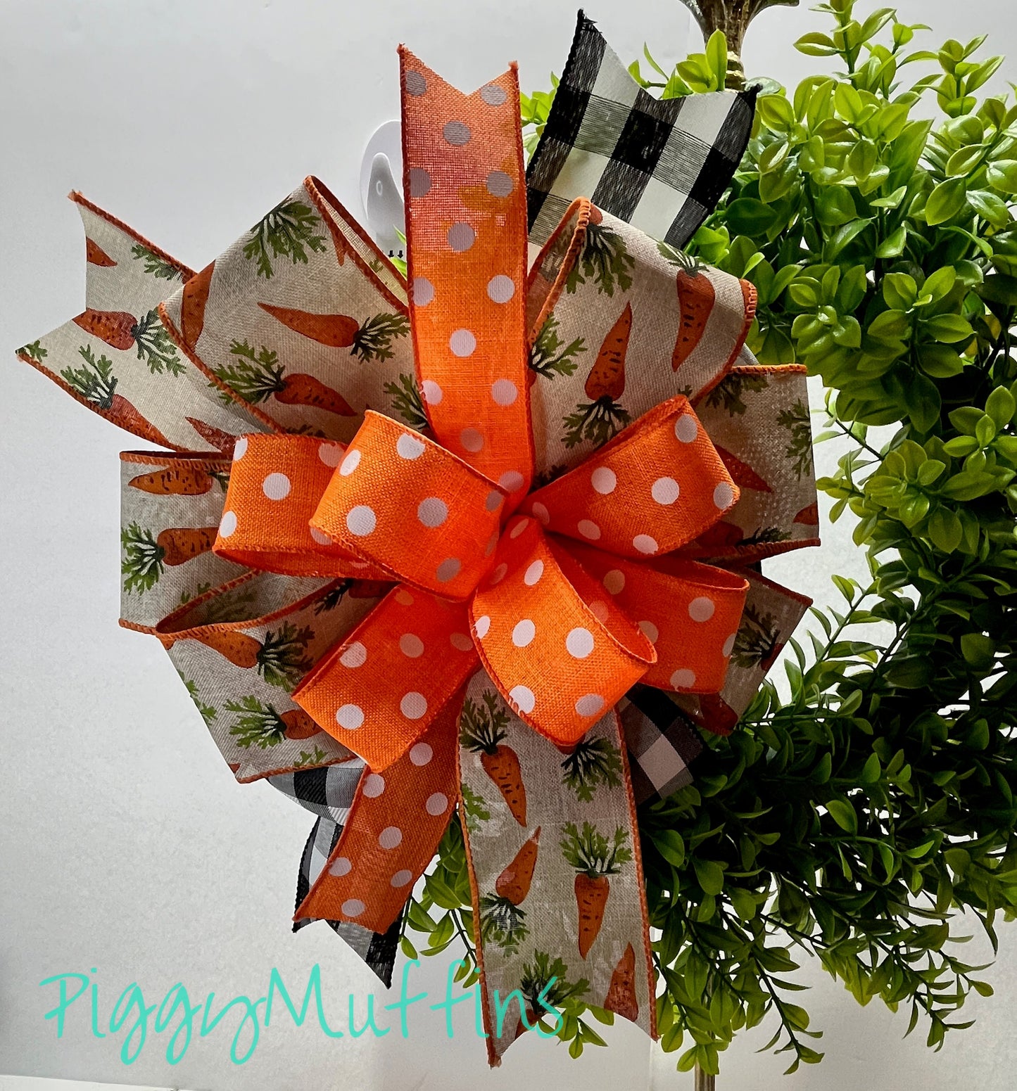 Carrot Easter Bow , Buffalo Plaid Easter Bow , Farmhouse Easter Bow , Lantern Bow , Wreath Bow , Easter Basket Bow  Door Hanger Bow