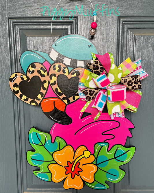 Flamingo Door Hanger - Summer Door Hanger - Beach Door Hanger - Flamingo Wreath - Summer Wreath - Piggymuffins