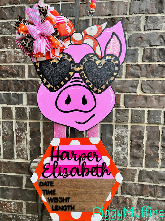 Cute Pig Hospital Door Hanger | Piggy Nursery Door Hanger| Baby Girl Nursery Door Hanger | Baby Girl Hospital Door Hanger