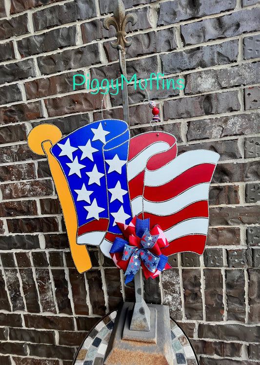 American Flag Door Hanger | America Memorial Day Fourth of July Patriotic Red White and Blue USA door hanger | Summer Door Hanger |