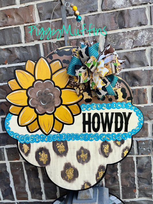 Sunflower Cheetah Print Door Hanger: Fall Turquoise Decor
