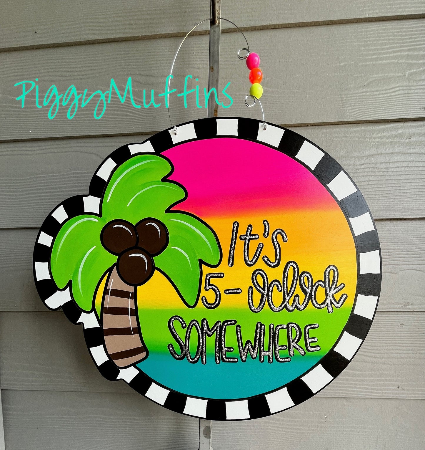 Summer Door Hanger - It's 5 o'clock somewhere Door Hanger - Cocktail Door Hanger - Beach Door Hanger  - Beach Wreath - Beach Decor