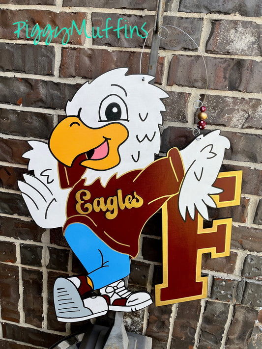 Eagle Mascot Door Hanger - Custom Mascot Door Hanger - Sports Door Hanger - Mascot Wreath - Sports Wreath - Door Hanger - PiggyMuffins