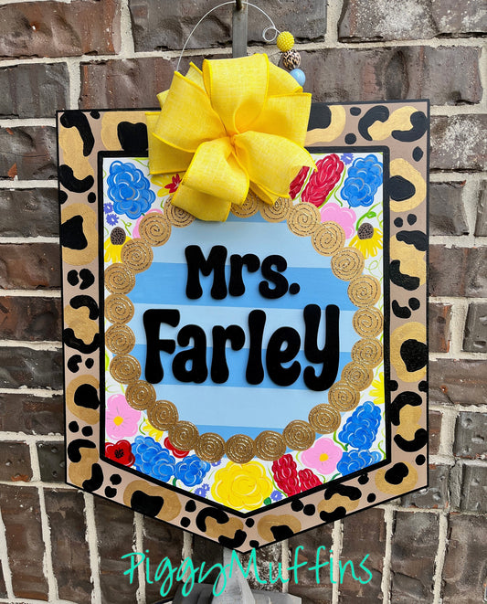 All Occasion Door Hanger - Floral Leopard Cheetah Print Door Hanger - Summer Door Hanger - Teacher Door Hanger - Spring Door Hanger