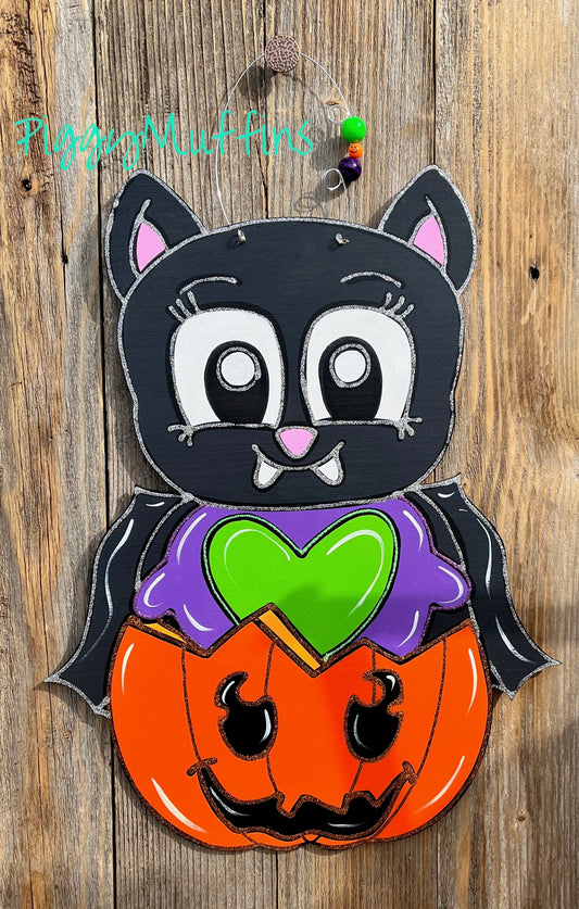SHIPS TODAY Halloween Door Hanger | Cute Whimsical Halloween Bat Door Hanger |  Halloween Wreath | Vampire Wreath | Trick or Treat Wreath