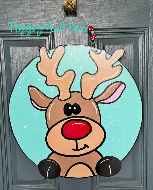 Reindeer Door Hanger |  Christmas Door Hanger | Reindeer Christmas Wreath | Christmas Wreath | PiggyMuffins | Wood Reindeer