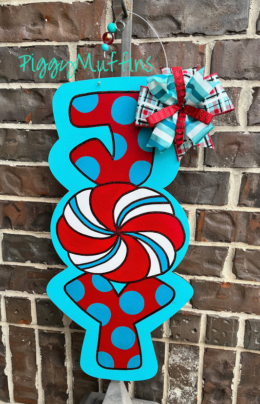 SHIPS TODAY! Joy Christmas Peppermint Door Hanger |  Christmas Door Hanger | Joy Christmas Wreath | Peppermint Wreath | PiggyMuffins
