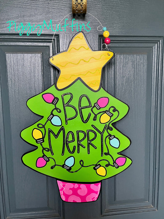 Christmas Tree Door Hanger | Pink Cheetah Christmas Door Hanger | Pink Christmas Wreath | Christmas Wreath | PiggyMuffins