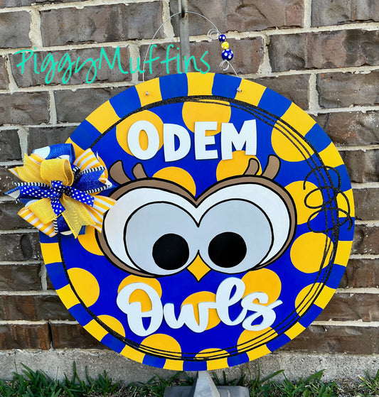 Owl Door Hanger - Owls Custom Mascot Door Hanger - Sports Door Hanger - Mascot Wreath - Sports Wreath - Door Hanger - PiggyMuffins