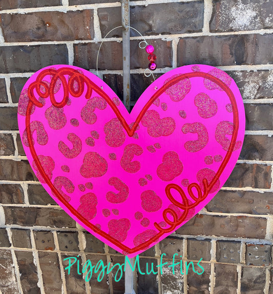 Valentine Door Hanger | Heart Door Hanger | Cheetah Print Heart | Valentine Wreath | Leopard Print Heart | Valentine Deco | Piggymuffins