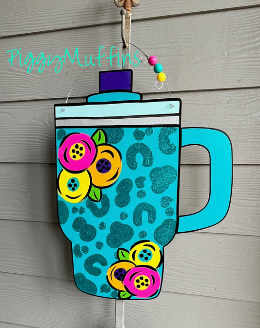 Tumbler Door Hanger | Cup Door Hanger | Spring Door Hanger | Teacher Door Hanger | Cute Classroom | Door Hanger | Stanley | PiggyMuffins