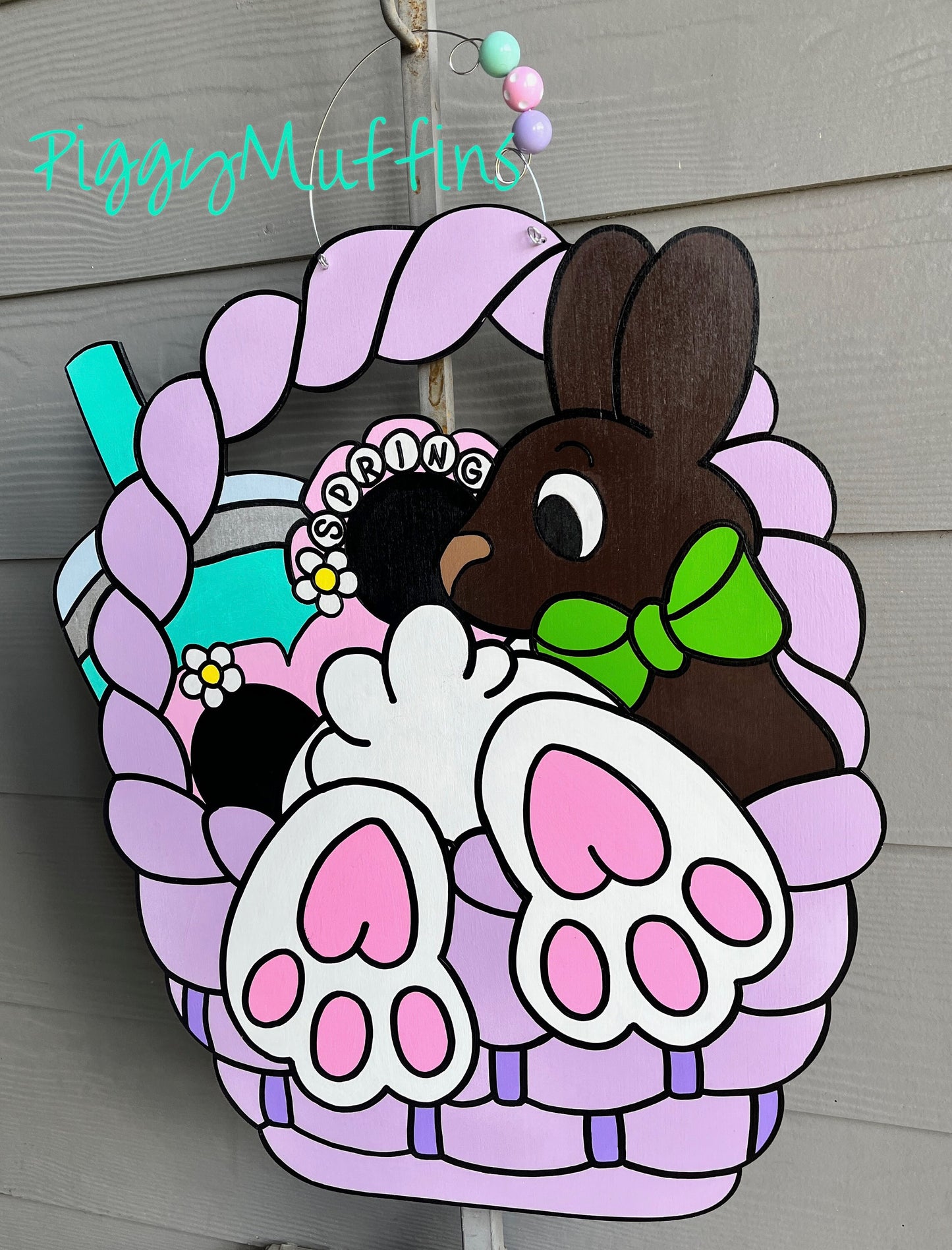 SHIPS TODAY! Easter Basket Door Hanger | Chocolate Bunny Door Hanger | Easter Wreath | Bunny Door Hanger | Spring Wreath | PiggyMuffins