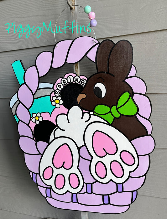 SHIPS TODAY! Easter Basket Door Hanger | Chocolate Bunny Door Hanger | Easter Wreath | Bunny Door Hanger | Spring Wreath | PiggyMuffins