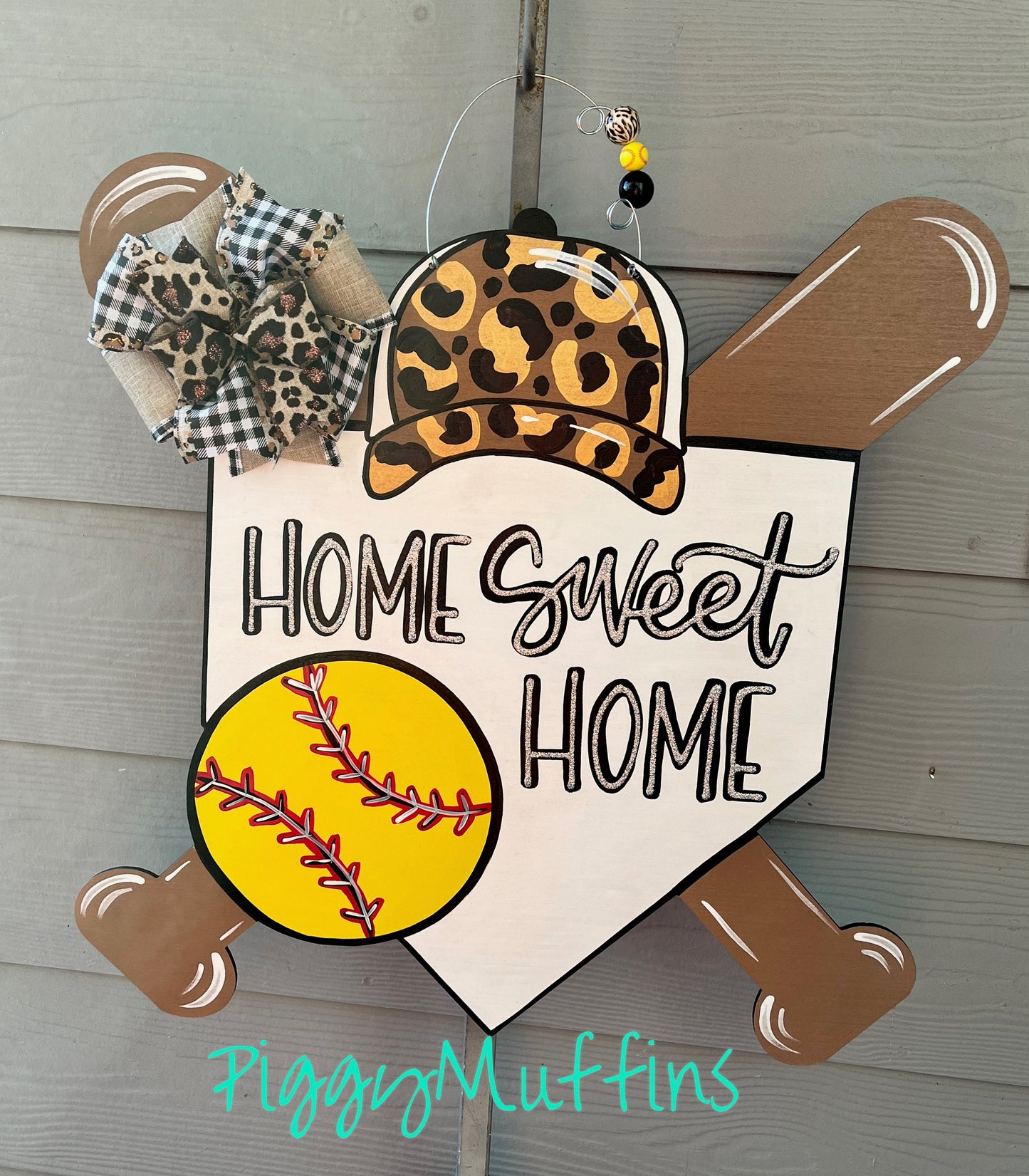 Softball Door Hanger | Home Sweet Home Door Hanger | School Spirit | SOFTBALL Decoration | Sports Wreath | PiggyMuffins | Sports Door Hanger