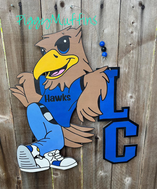 Hawks Mascot Door Hanger - Custom Mascot Door Hanger - Sports Door Hanger - Mascot Wreath - Sports Wreath - Door Hanger - PiggyMuffins