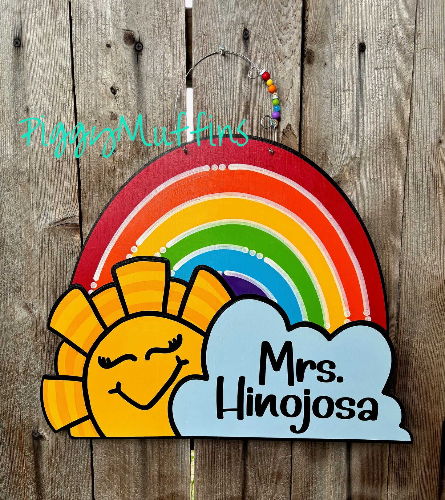 Rainbow  Door Hanger - Traditional Colors  -  Classroom Door Hanger - Sunshine Teacher Door Hanger - PiggyMuffins - Rainbow Wreath
