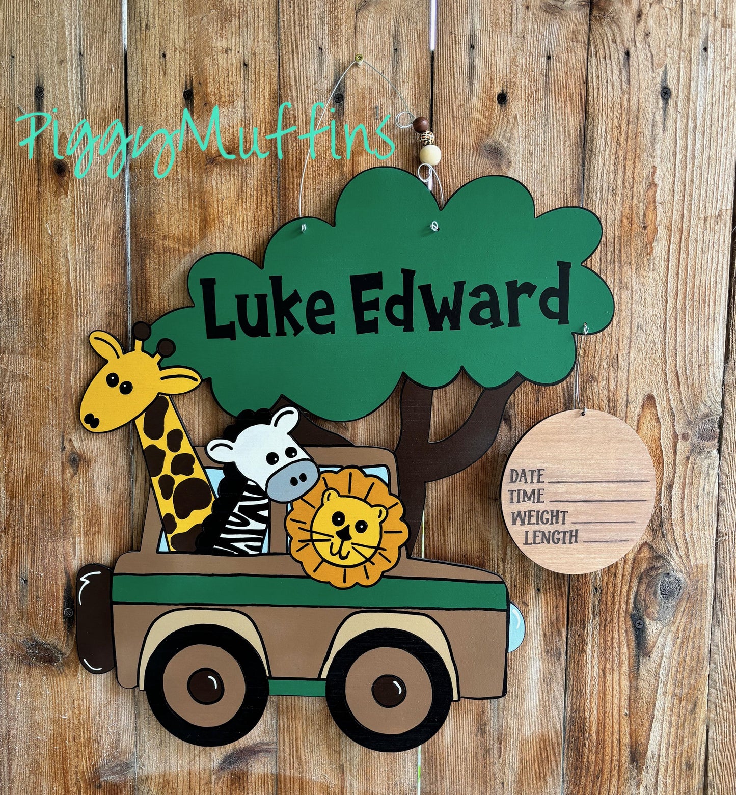 Safari Nursery Door Hanger: Jungle Animals. Handmade Baby Boy Gift