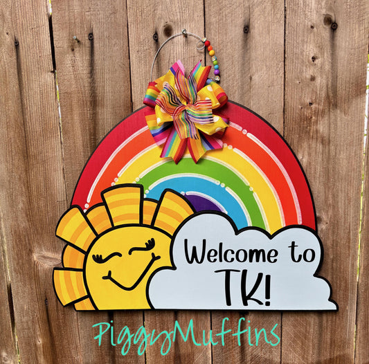 Rainbow  Door Hanger - Traditional Colors  -  Classroom Door Hanger - Sunshine Teacher Door Hanger - PiggyMuffins - Rainbow Wreath