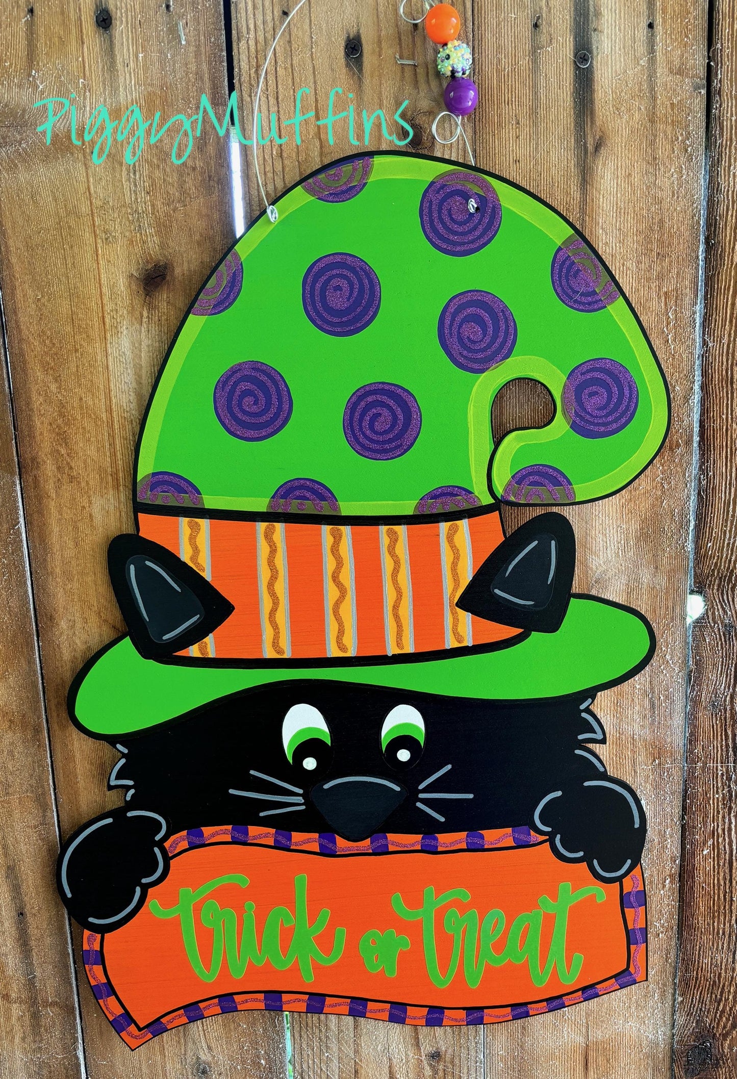 Halloween Door Hanger | Whimsical Halloween Black Cat Door Hanger | Black Cat Door Hanger | Halloween Wreath | Trick or Treat Door Hanger
