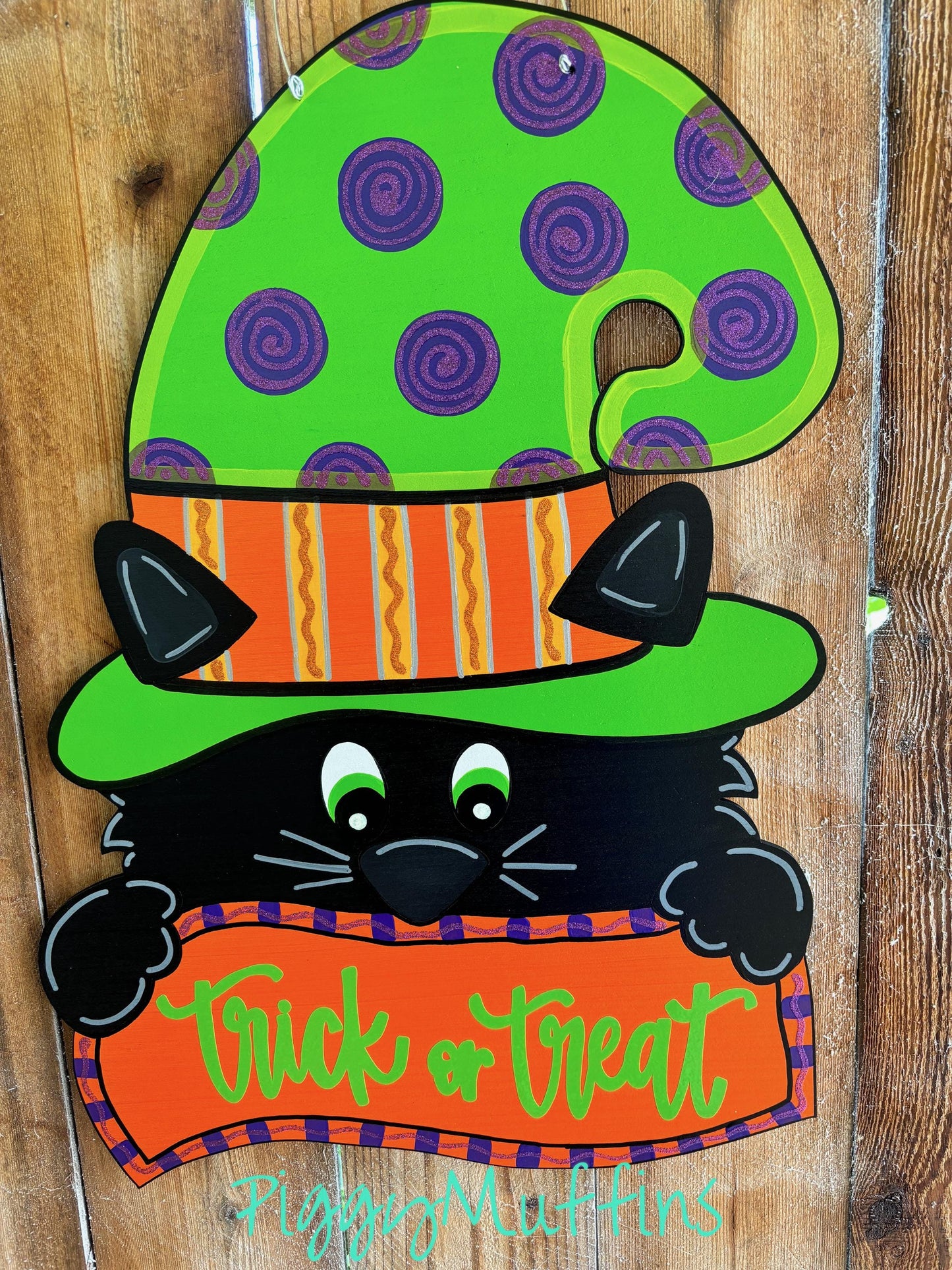 Halloween Door Hanger | Whimsical Halloween Black Cat Door Hanger | Black Cat Door Hanger | Halloween Wreath | Trick or Treat Door Hanger
