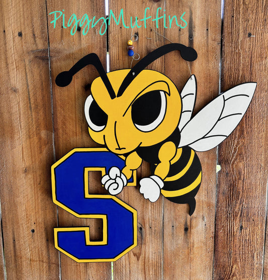 Hornets Mascot Door Hanger - Yellow Jackets Door Hanger - Bees Door Hanger - Mascot Wreath - Sports Door Hanger - Custom Sports PiggyMuffins