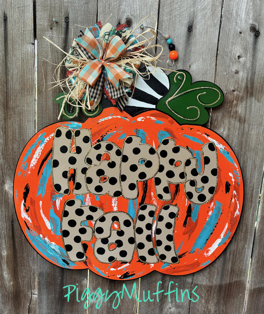 SHIPS TODAY Fall Door Hanger | Pumpkin Door Hanger |  Happy Fall Door Hanger| Fall Wreath | Pumpkin Welcome | PiggyMuffins