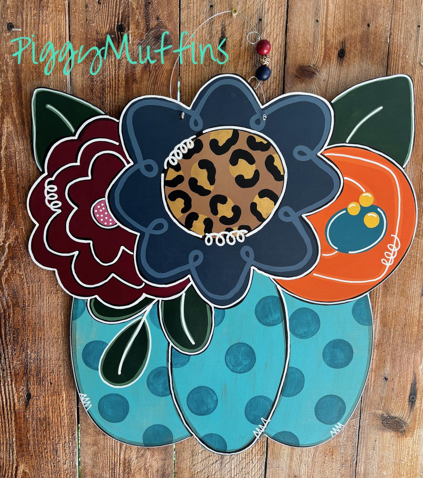 Fall floral pumpkin bouquet door hanger | fall door hanger | pumpkin door hanger | pumpkin wreath | fall floral door hanger | Door Hanger