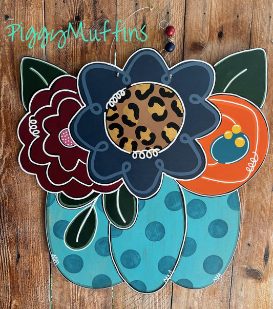 Fall floral pumpkin bouquet door hanger | fall door hanger | pumpkin door hanger | pumpkin wreath | fall floral door hanger | Door Hanger