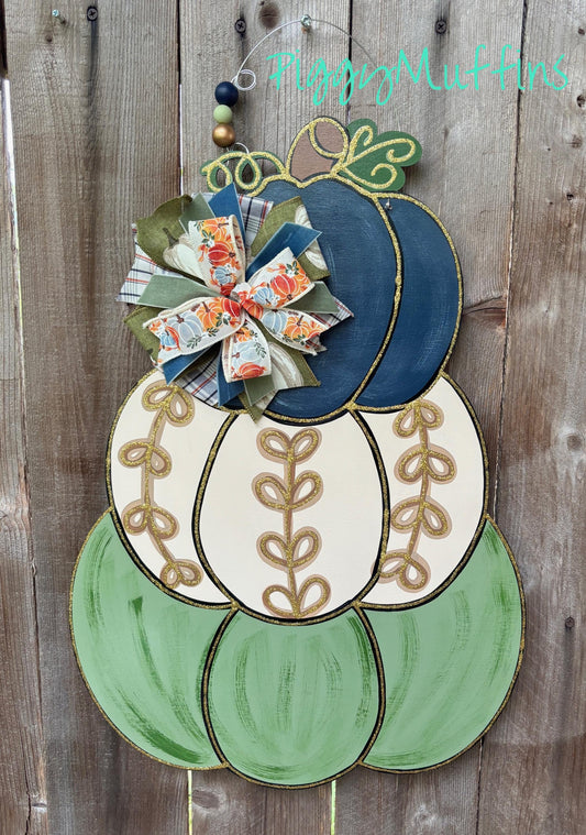 Fall Door Hanger | Pumpkin Stack Door Hanger | Neutral Fall Door Hanger | Wood  Door Hanger | Neutral Pumpkin Stack Wreath | PiggyMuffins