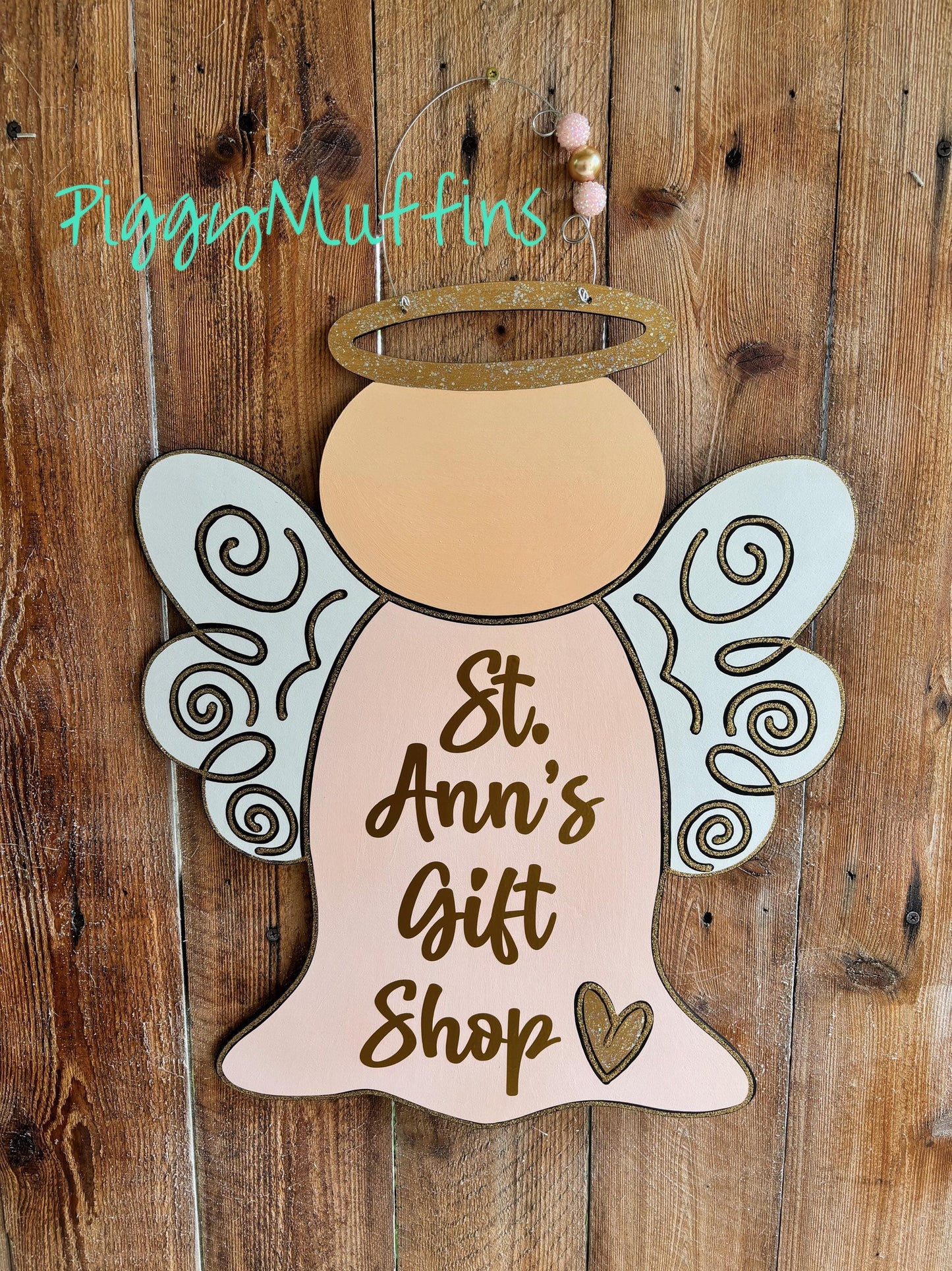 Christmas Door Hanger | Angel Door Hanger | Pink and Gold Angel Wreath | Christmas Wreath | PiggyMuffins | Christmas Angel
